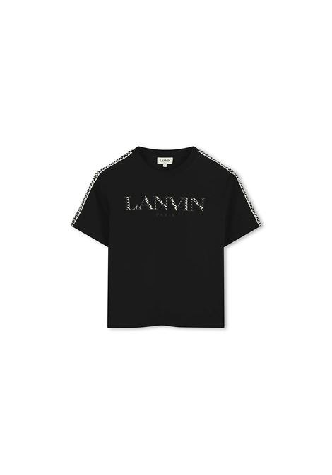 T-Shirt Nera Con Logo e Motivo Curb LANVIN ENFANT | N3021909B